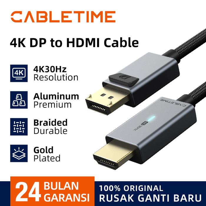Gambar CABLETIME Kabel Converter Display Port (DP) Male to HDMI Male - CD31, 1M dari Inprotek undefined Tokopedia