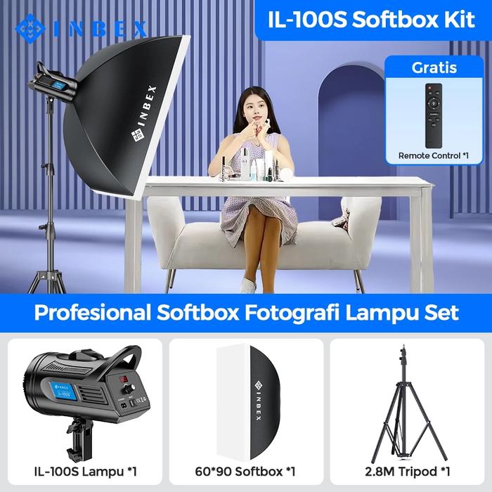 Gambar 【COD】【24H Shipping】【Warranty 1-YEAR 】INBEX 100S Lampu Live Streaming Konten Kreator Foto Studio Lighting with LED Display Softbox Light - IL-100S softbox kit dari INBEX Official Shop undefined Tokopedia