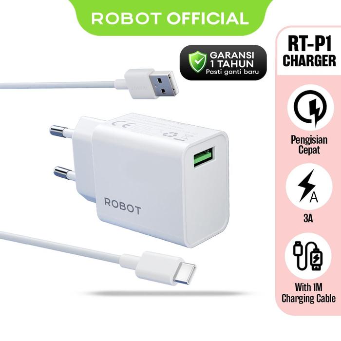 Gambar ROBOT Charger Adaptor RT-P Series Adapter Batok Charger Handphone Kabel Carger Casan HP Gadget Android/Iphone - Charger ROBOT RT-P Series Original - Garansi 1 Tahun - Bisa COD - RT-P1 3A 18W Free Kabel Type-C 100cm dari ROBOT Audio Indonesia undefined Tokopedia