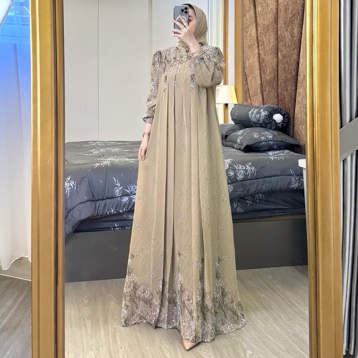 Gambar Aurey - Set Hijab Arsyila / Gamis Wanita Ceruty Hyget Motif Terbaru Free Hijab cantik - ARSYILA TORTILA, Allsize Ld110cm M-XL dari Aurey.co undefined Tokopedia