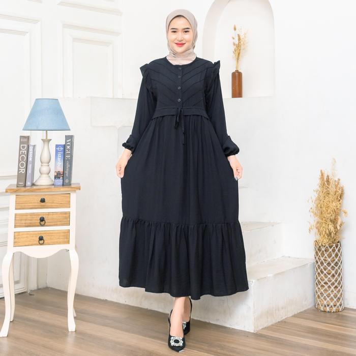 Gambar NG Anjani Midi Dress premium Polo Linen Busui / Home Dress Busui All size XL Polo Linen  Gamis Muslim Wanita - Hitam, JUMBO LD 120 cm dari NYONYA GAMIS undefined Tokopedia
