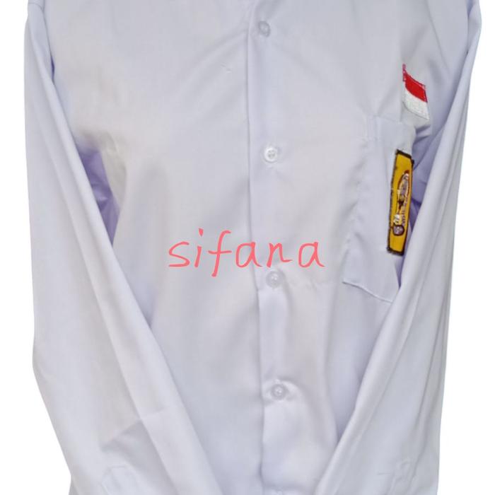 Gambar BAJU KEMEJA PUTIH SMP LENGAN PANJANG DENGAN LOGO BORDIR OSIS SMP DAN BENDERA Wanita Atasan Casual Oversize - s, putih smp dari sifana store_NEW undefined Tokopedia