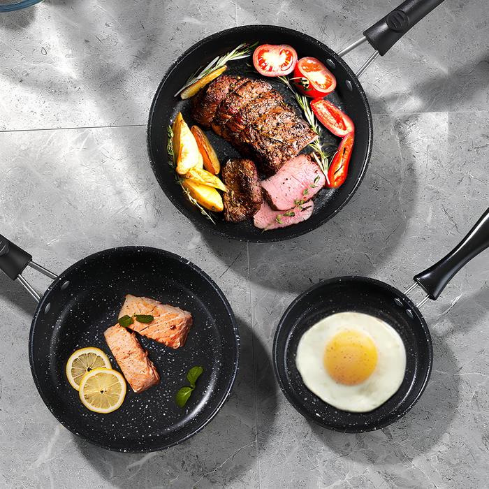 Gambar [BLACK] Funnycook Sauce Pan Anti Lengket 3 Ukuran – Gagang Kayu Estetik | 12cm 16cm 20cm | Bahan Iron + Jerami Gandum Kitchenware - Bundling 3pcs dari Funnycook.Indonesia undefined Tokopedia