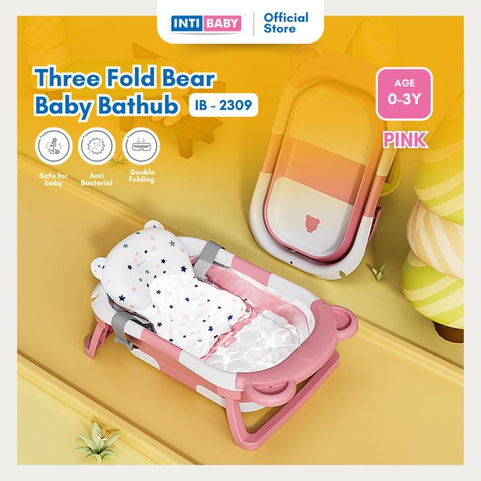 Gambar INTI BABY Three Fold Bear Baby Bathtub 40L (IB-2309S/IB-2309) / Bak Mandi Lipat dengan atau tanpa Termometer Digital untuk Bayi - Bak Mandi Bayi - Bak Mandi Anak - Bak Mandi Portable - Bak Mandi Lipat - Pink + Pillow dari Inti Baby undefined Tokopedia