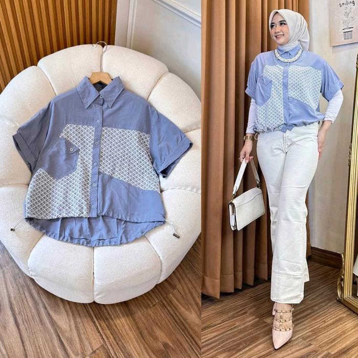 Gambar Grace Lee Pgmta Kemeja Oversize Tangan Pendek Bahan Tencel Adem Kombinasi Brukat Busui Friendly Kancing Aktif Casual Top Wanita All Size dari Grace Lee Grosir Pakaian Jadi undefined Tokopedia