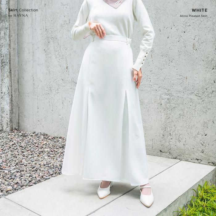 Gambar HAYNA Alicia Pleated Skirt (All Colors) - Rok Lipit Panjang Wanita - White, XS-S dari HAYNAHIJAB undefined Tokopedia
