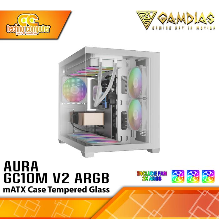 Gambar CASING GAMDIAS AURA GC10M V2 ARGB - Mid Tower mATX Case Tempered Glass (Free 3x ARGB Fan) - White dari Techno Computer Bali undefined Tokopedia
