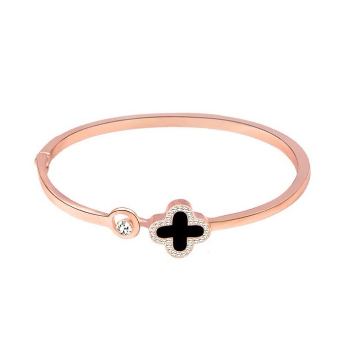 Gambar Gelang Clover Gelang Semanggi Bangle Kait Cantelan / Alloy Daun Clover / Perhiasan Pesta Cantik. A-29 - Rose Gold-Hitam dari Monna88 undefined Tokopedia