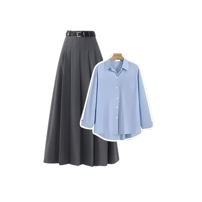 Gambar Setelan 2in1 Remaja Wanita Termurah | 1 Set American Outfit Yearbook | Kemeja + Rok Remple | SK028 - SET001 dari Suky.id undefined Tokopedia