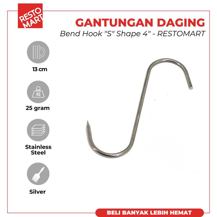Gambar Gantungan Daging / Bend Hook "S" Shape 4" RESTOMART Stainless Steel (2619020) (F11) - 6pcs dari Restomart Kitchen Solution undefined Tokopedia