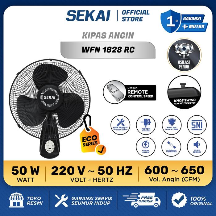 Gambar KIPAS ANGIN DINDING REMOTE SEKAI WFN 1628 RC 16 INCH - WFN-1628 REMOTE dari Belanja Elektronik undefined Tokopedia