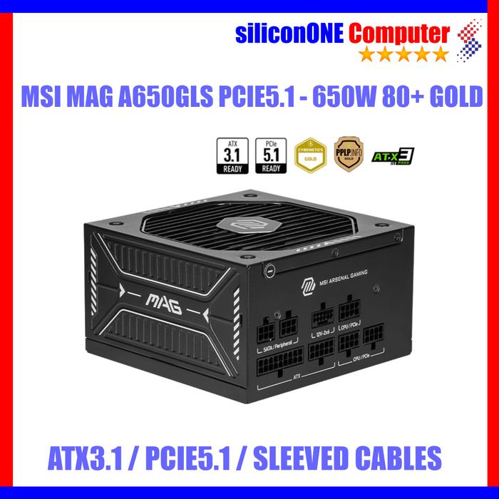 Gambar MSI A650GLS MAG PSU ATX3.1 PCIE5.1 80+ GOLD 650W Full Modular Sleeved Cable dari silicon ONE Computer undefined Tokopedia