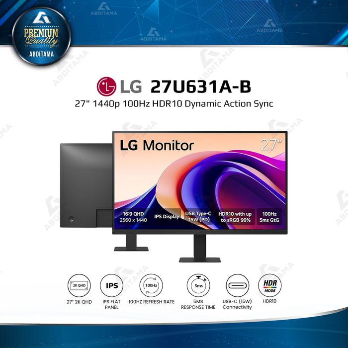 Gambar Monitor LED LG 27U631A-B 27" 1440p 2K QHD 100Hz USB-C 15w HDR10 HDMI 2.0x2 with up to 99% sRGB Color Gamut Expression Dynamic Action Sync Black Stabilizer 3-Side Borderless Design Reader Mode Super Slim Stand - 27U631A-B dari Abditama Official undefined Tokopedia