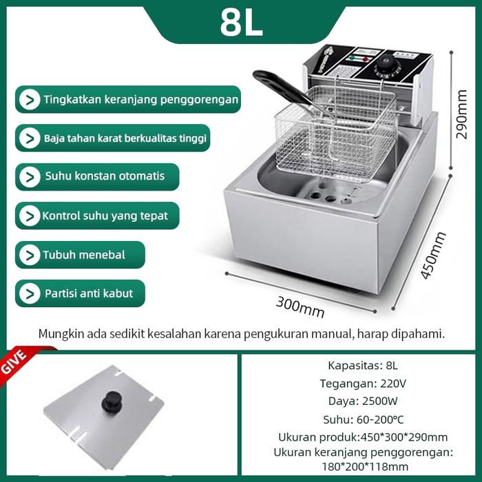 Gambar LENODI Penggoreng Listrik, Penggorengan Dalam, Multifungsi, Kental, Kapasitas Besar, Ayam Goreng, Kentang Goreng, Tusuk Sate Goreng, Wajan Minyak Tunggal Dan Ganda, Peralatan Komersial - 8L dari Phlinice Store undefined Tokopedia