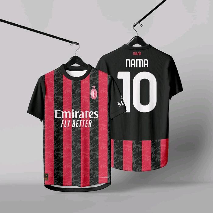 Gambar JERSEY AC MILAN FULL PRINTING GRATIS NAMA DAN NOMER PUNGGUNG - S, ATASAN dari Rifqie@Jersey undefined Tokopedia