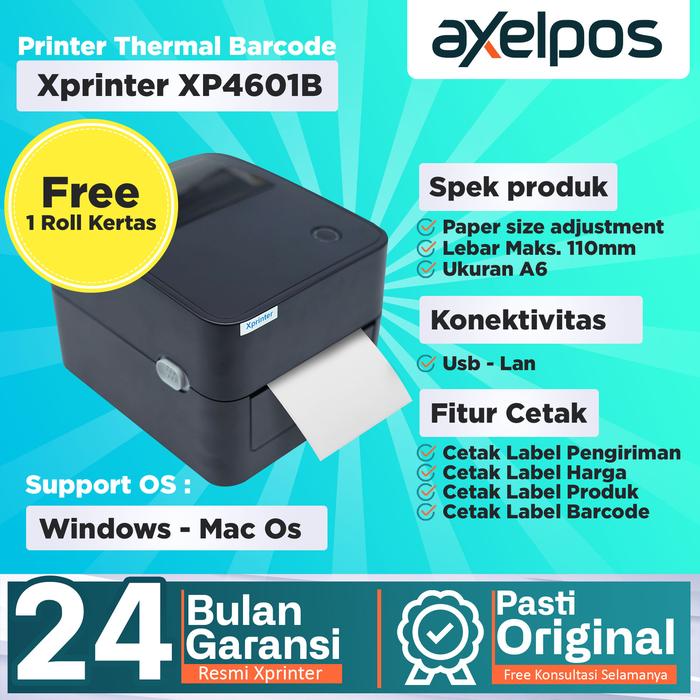 Gambar PRINTER BARCODE THERMAL LABEL XPRINTER XP-4601B USB - BLUETOOTH - WIFI - USB - LAN dari Axelpos undefined Tokopedia