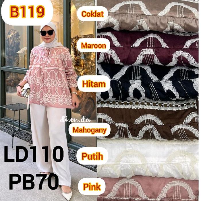 Gambar Atasan kemeja katun bolong bordir DIENDA #1B119 TENCEL# LD110 PB70 - COKLAT dari NFR butik undefined Tokopedia