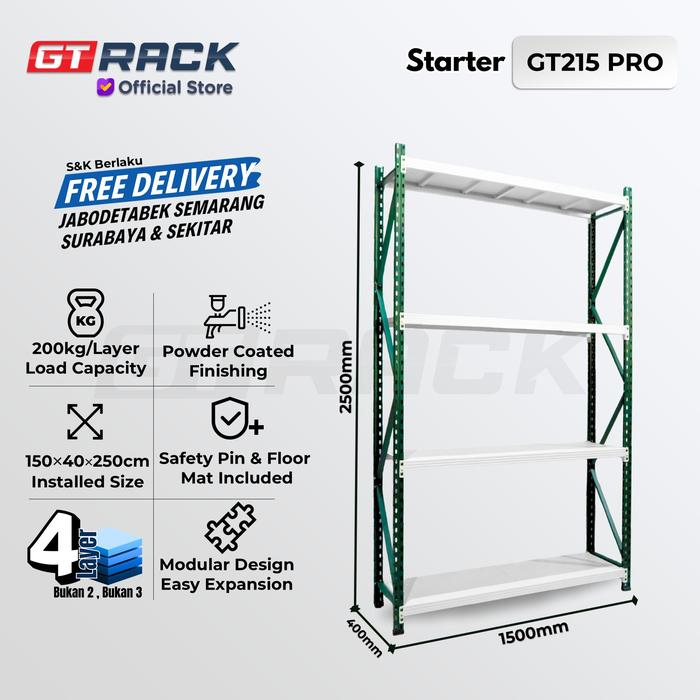 Gambar RAK GUDANG BESI GT RACK GT215 PRO - 200KG 4 SUSUN 2.5 METER LEBAR 40CM - Starter dari GT RACK Official undefined Tokopedia