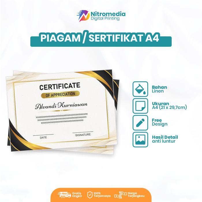 Gambar CETAK SERTIFIKAT / PIAGAM PENGHARGAAN COCOK UNTUK INSTANSI DLL Card dari Nitromedia Printing undefined Tokopedia