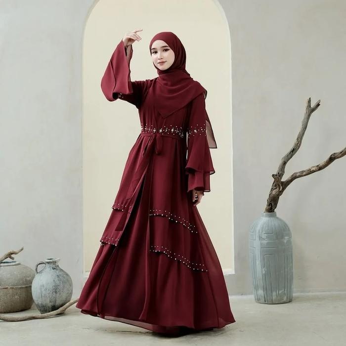 Gambar Moana Abaya Ceruty Babydoll MLXL/ gamis syari 2025 model baru  Lebaran / gamis 2025 mewah elegan / Gamis Kondangan Kekinian Pesta  / Gamis Wanita Dewasa  Korean Style Hijab ootd / Abaya Remaja Aesthetic Muslim Simple / Dress  Maxi Variasi Payet Mutiara - Maroon, M dari Razqaa Store undefined Tokopedia