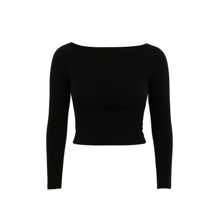 Gambar ALURE 01 | Boat Neck Full Sleeve T- Shirt l Atasan Lengan Panjang Wanita Boat Neck Knit Long Rib Long Sleeve Tencel Top - Black, XS - S dari deka club undefined Tokopedia