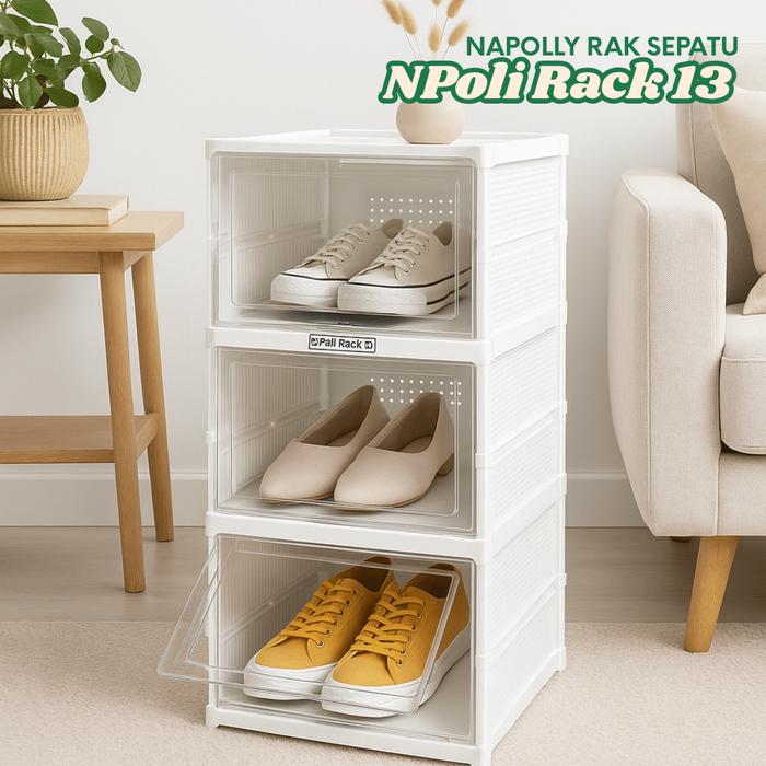 Gambar NAPOLLY Rak Sepatu / Snack Minimarket Tingkat Lipat Multifungsi + Tutup Dan Lubang Anti Bau - DM - Rack 13 (3 SUSUN) dari Dapurmurah.id undefined Tokopedia
