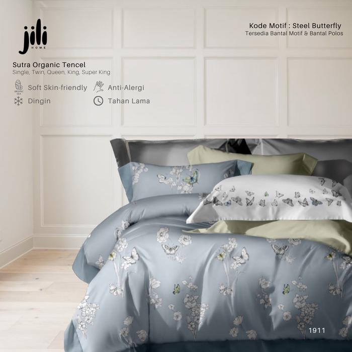 Gambar 120x200 Twin - Sprei Set Sutera Organik Tencel Jili Home - Blue Butterfly, Bantal & Guling Motif dari jilihome undefined 5 Tokopedia