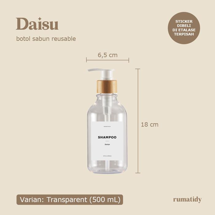 Gambar DAISU Botol Sabun Cair Pump Tempat Sabun Estetik Hitam Putih Transparan 300mL 500mL - Transparan, 300mL dari Rumatidy undefined Tokopedia