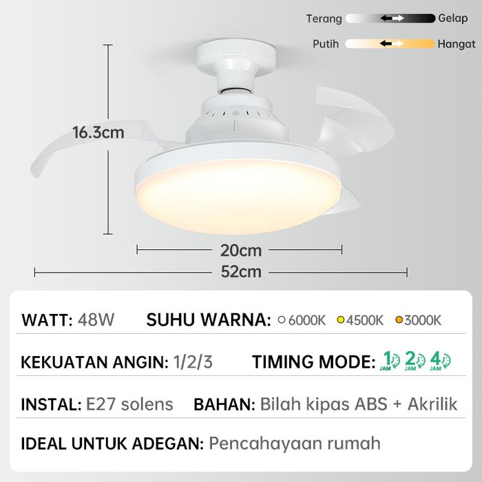 Gambar 【COD】Lampu kipas Angin 2in1 48 Watt lampu Plafon Remote Control LED Lampu Kipas  Cocok untuk Rumah Kamar Ruang Tamu Gantung Besi Akrilik Glossy Kotak - Putih【48W /3Waran /3Kecepatan】 dari GOGEOUS Lampu store undefined Tokopedia