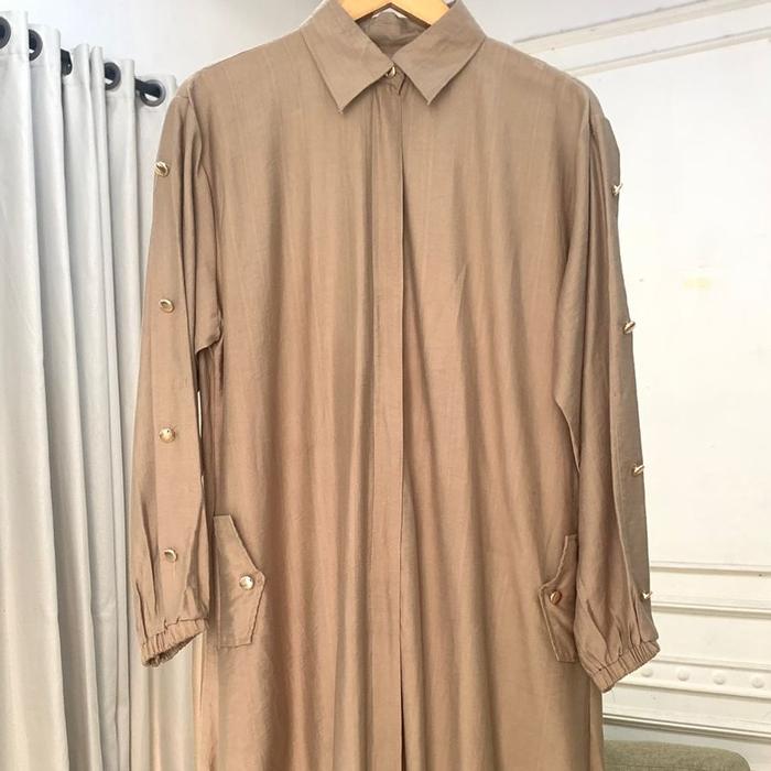 Gambar SYK ID Gamis Wanita Chelsea Bahan Linen Turkish Detail  Kancing Plated Gold Muslim Dress Baju Panjang - Pistasio dari SYK undefined Tokopedia