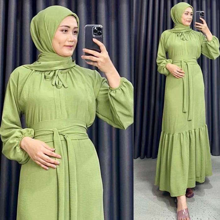 Gambar Namira Dress Baju Gamis Pesta Kondangan Mewah Elegan Kekinian Model Terbaru - Sage, M dari Adorable Yara undefined Tokopedia