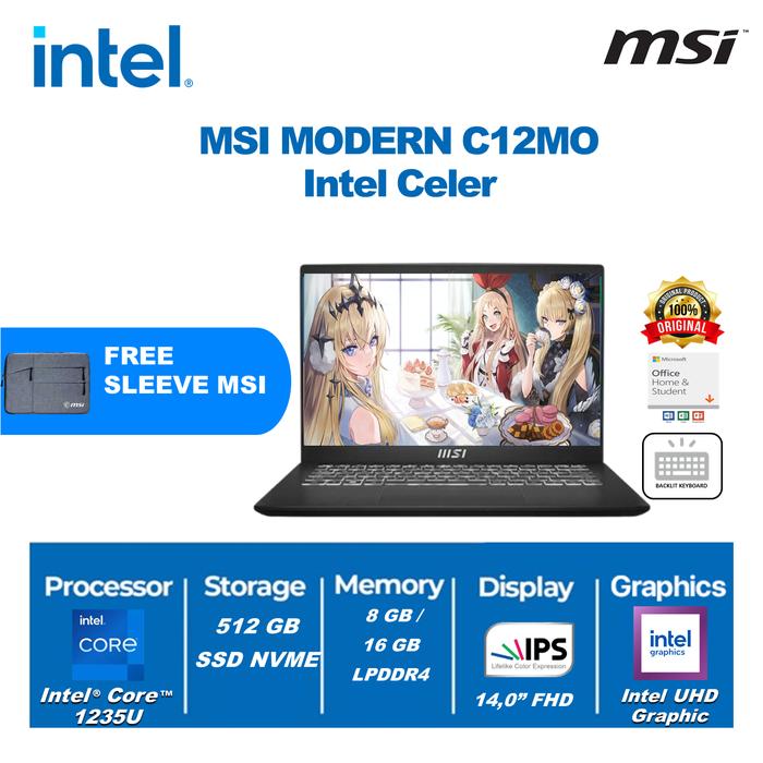 Gambar MSI Modern 14 C12MO - I5 1235U 8GB / 16GB 512SSD W11 OHS 14" FHD BLIT - TOPSALE, 8GB dari INTEL STORE ID undefined Tokopedia