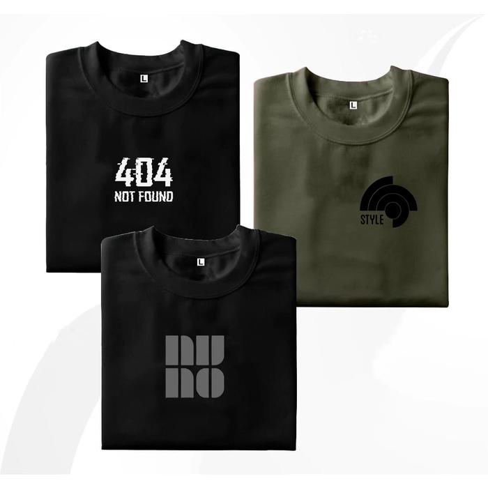Gambar PROMO 3 kaos distro unisex Desain terbaru motif NOT404FOUND Keren bahan adem dan nyaman Combed Logo Tebal Dewasa - HITAM-HITAM-ARMY, XXL dari stylush undefined Tokopedia