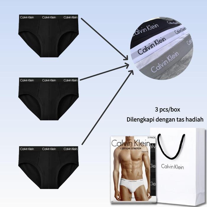 Gambar Calvin Klein Celana Dalam Pria Katun Segitiga Asli Resmi Bahan Lembut Nyaman Ukuran S-XL Original 100% - Calvin Klein Underwear - Hitam × 3, M dari CK Asli undefined Tokopedia