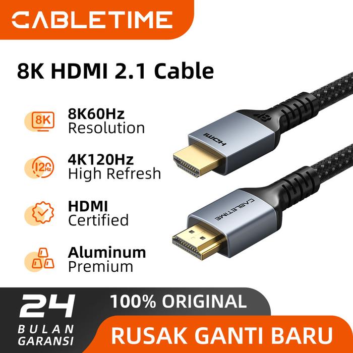 CABLETIME Kabel HDMI 8K 60Hz Male to Male UHD HDR eARC High Speed  Premium 1M