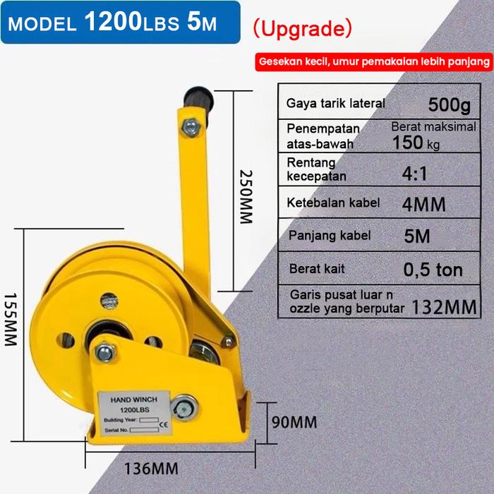 Gambar Hand Winch 1200 Pon / Pengunci Otomatis Dua Arah / Mesin Penggulung Manual / Alat Pengangkat dan Penurun Beban / Hand Winch Berkualitas Tinggi - 1200LBS 5M(Upgrade) dari nanwei.id undefined Tokopedia