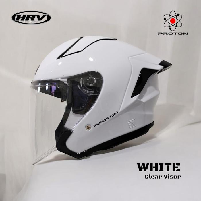 Gambar Helm HRV Proton Half Face SNI Spoiler Aerodinamis - White Visor Clear/Smoke, M dari Surga Biker undefined Tokopedia