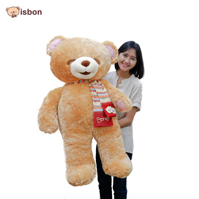 Gambar Boneka Beruang Teddy Bear Jumbo Istana Boneka STD Boney Tan dengan syal premium anti roktok super lucu imut ukuran 85 meter dari ISTANA BONEKA OFFICIAL SHOP undefined Tokopedia
