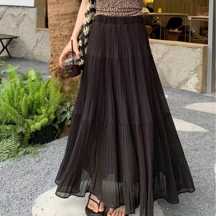 Gambar MINEOLA Rok Maxi Plisket Wanita A-Line Flowy Chiffon Black All Size - Hitam dari MINEOLA FASHION OFFICIAL SHOP undefined Tokopedia