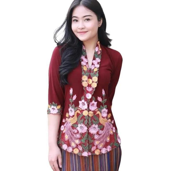 Gambar Kebaya Bordir 5 Encim Melar Getah - Jersey Premium Impor Korea - Panjang, Baju Baju Atasan Stretch wisuda korean style jawa - Maroon, XL dari KebayaKNF undefined Tokopedia