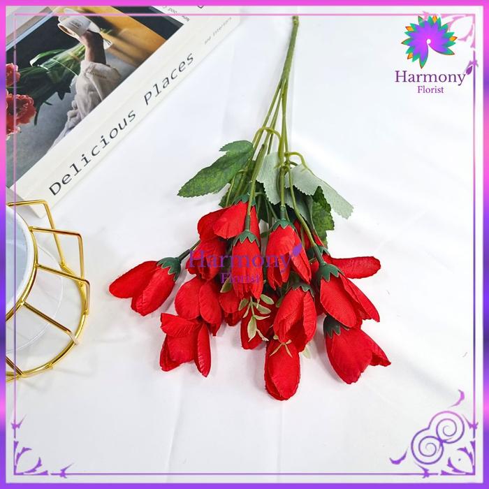 Gambar Bunga mawar mini Tulip cabang 13 - Imitasi mawar tulip artificial bunga mawar plastik (NK-31) - Merah dari harmonyflorist undefined Tokopedia