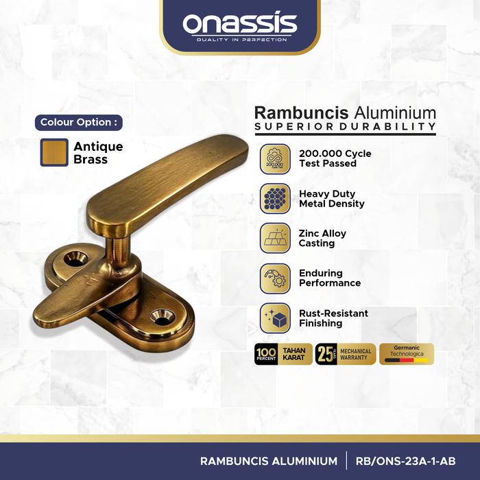 Gambar Onassis Rambuncis Jendela RB/ONS-23A-1 Pengunci Jendela Klasik Heavy Duty Zinc Alloy Casting - Antique Brass dari ONASSIS BELLUCCI OFFICIAL Kota Tangerang Tokopedia