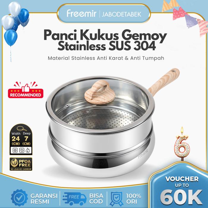Gambar [Masihngekost] freemir Panci Gemoy Kukus Wajan Penggorengan Premium Stainless SUS 304 Dasar Komposit – Hemat Energi, Panas Merata, Wajan Anti Lengket, Ringan & Cocok untuk Masakan Sehat Keluarga dari freemir Jabodetabek undefined Tokopedia