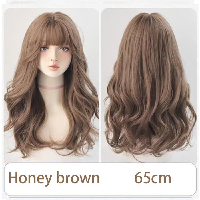 Gambar Full Wig Rambut panjang bergelombang lembut super realistis, gaya baru 2024, wig rambut palsu wanita rsw daily lolita Unisex Pink Synthetic Full Machine Wigs - Honey brown dari July Princess undefined Tokopedia