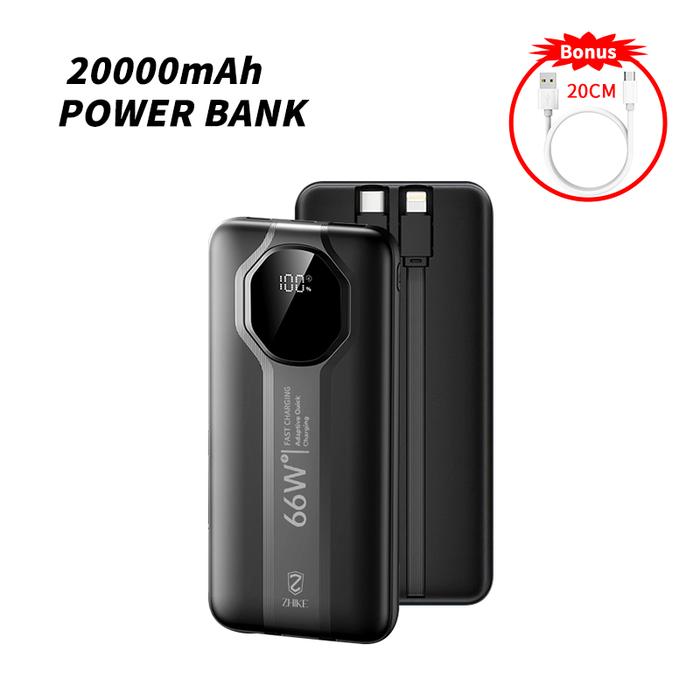 Gambar Power Bank 20000mAh dengan Fast Charging 66W Kabel Output iOS Tipe-C Adaptor 240W Layar Digital Cerdas Daya Tahan Kuat Desain Ringkas Pengalaman Pengisian Super Cepat PowerBank Kapasitas Besar - 20000mAh Hitam dari ZHIKE Power Official Store undefined Tokopedia