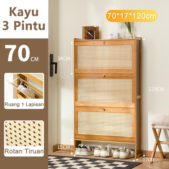 Gambar LOVE Shoes Rack Cabinet Shoes rack Wooden Shoes Bamboo shoes rack Rack Shoe cabinet Household shoe cabinet Large Capacity Kasut kayu Kabinet Furniture rak sepatu tertutup anti debu - 3layer-70_17_120cm dari LOVELY HOME1 undefined Tokopedia
