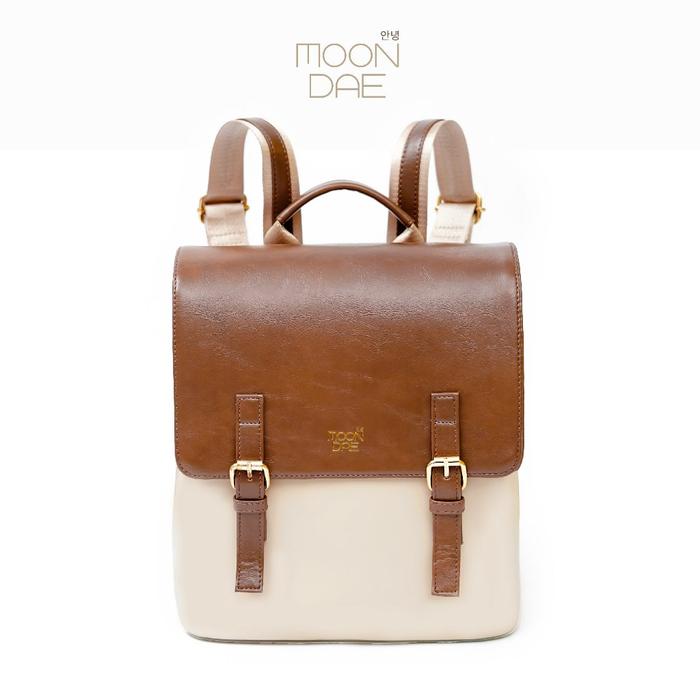 Gambar MOON DAE Inha Bag Tas Ransel Wanita Kulit Premium Backpack For Women Tas Korea - Ivory dari moon.dae undefined Tokopedia