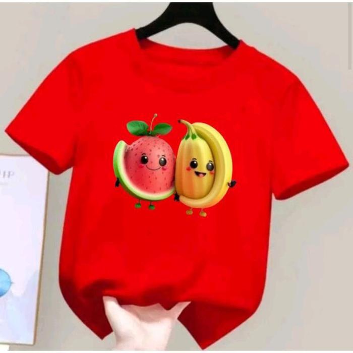 Gambar kaos atasan anak unisex motif buah semangka pisang untuk anak 2-12 Tahun - merah, S dari DWDV kids store undefined Tokopedia