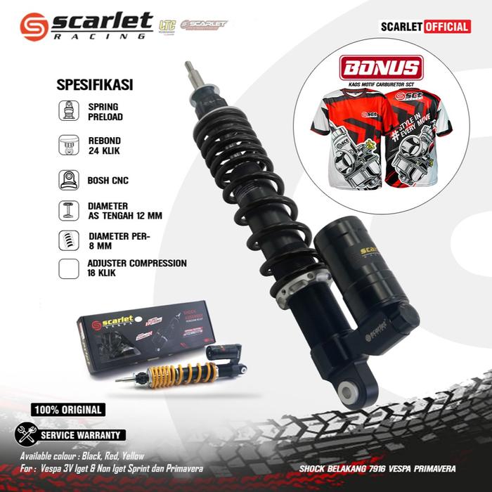Gambar Scarlet Racing - Shock Absorber Shockbreaker Tabung Double Adjuster Skok Belakang Vespa Modern 7916 Sprint - Black dari scarletracingindonesia undefined Tokopedia