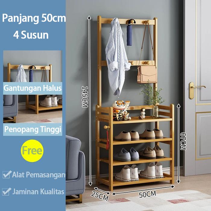 Gambar LOVE Rak Sepatu Serbaguna Desain Ganda Kapasitas Besar Rak Sepatu Serbaguna Desain Terbuka Rak Pakaian Rak Tas Rak Topi Pengatur Topi rak sebag susun bedola rak  multifungsi jemuran dalam rumah rak baju gantung - 4L-50cm_25cm_145cm dari LOVELY HOME1 undefined Tokopedia